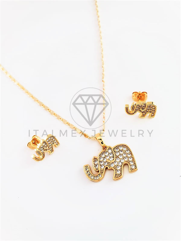Juego de Lujo - 102918 - Diseño de Elefante CZ Clara Oro Laminado 18K