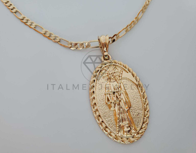Dije Elegante - 101883 - Medalla de Santa Muerte Tamaño Mediana Oro Laminado 18K