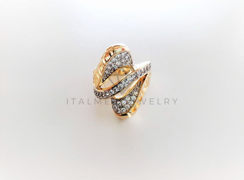 Anillo de Lujo - 102332 - Anillo Filigrana Bitono CZ Clara Oro Laminado 18K