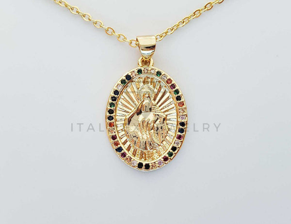 Collar Elegante - 101293 - Collar medalla Virgen Guadalupe CZ Colores Oro Laminado 18K