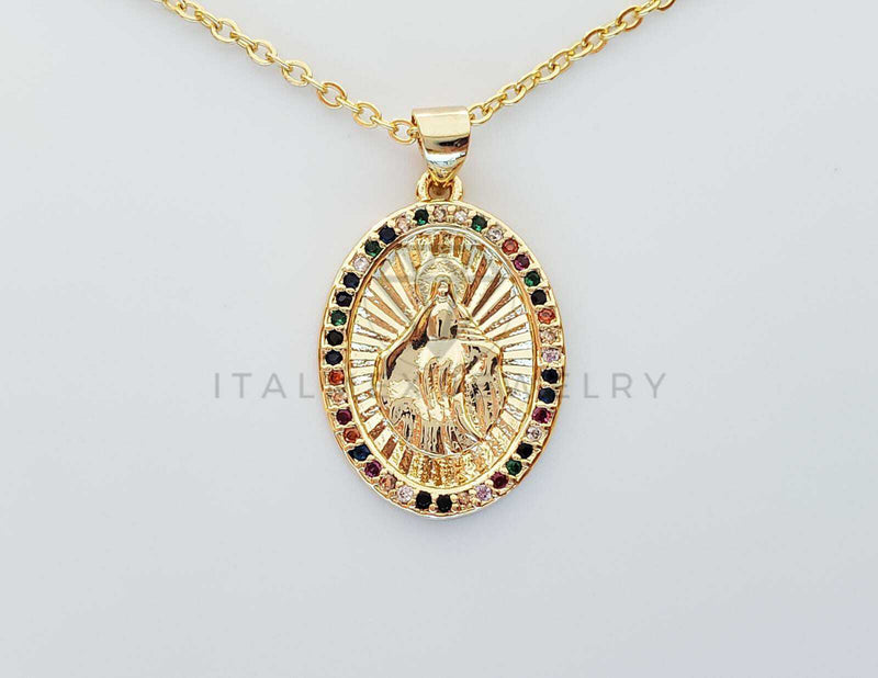 Collar Elegante - 101293 - Collar medalla Virgen Guadalupe CZ Colores Oro Laminado 18K