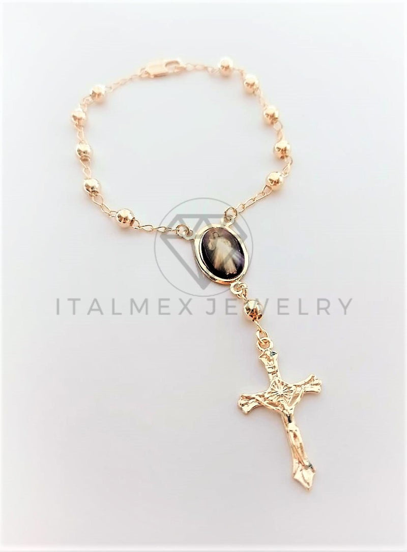 Pulsera Elegante - 102099 - Misterio Bola 5mm Jesucristo Oro Laminado 18K