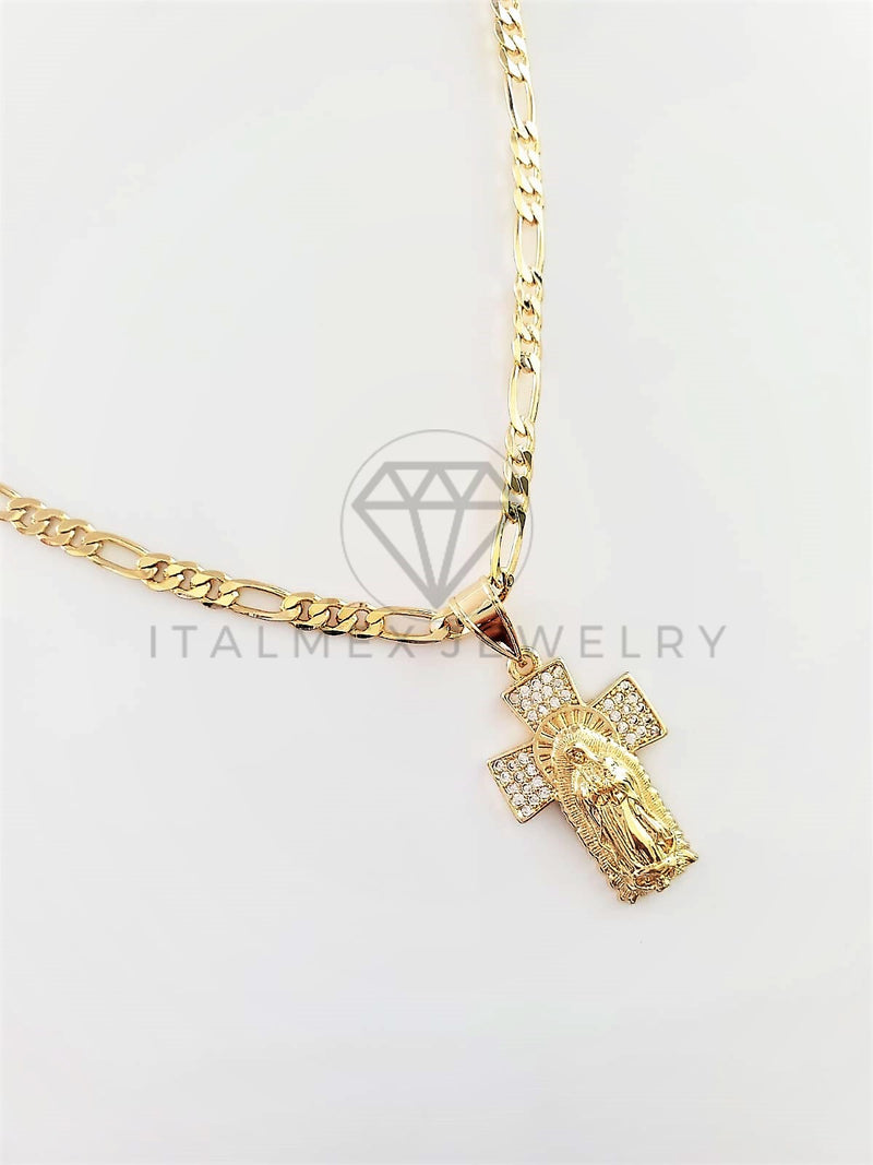 Dije Elegante - 102746 - Cruz Virgen de Guadalupe CZ Clara Tamaño Chico Oro Laminado 18K