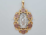 Dije Elegante - 101880 - Medalla de Virgen Tamaño Grande 3 Oros Oro Laminado 18K