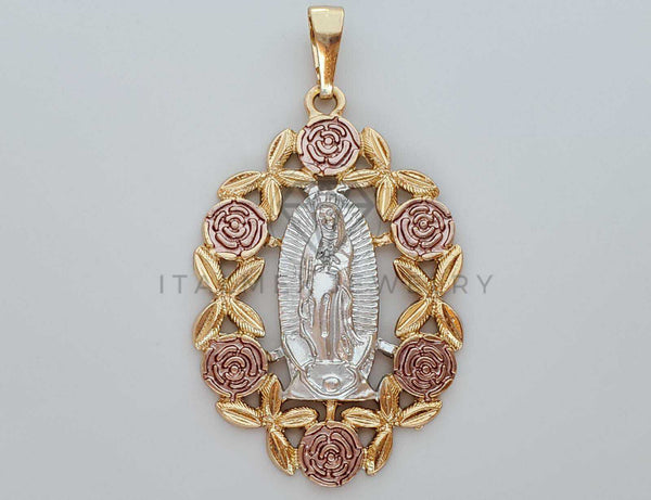 Dije Elegante - 101880 - Medalla de Virgen Tamaño Grande 3 Oros Oro Laminado 18K