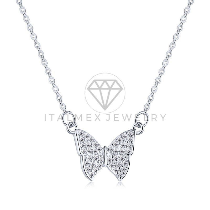 Collar de Lujo - 103631 - Estilo Mariposa Circonia Clara Plata Fina .925