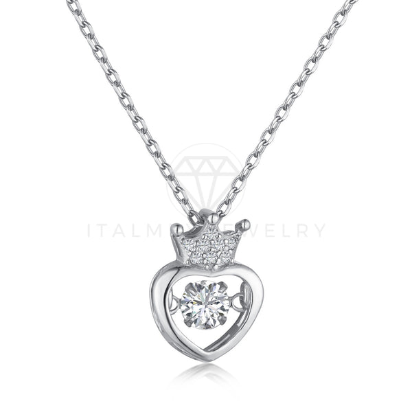 Collar de Lujo - 104126 - Estilo Corazón Corona CZ Clara Plata Fina .925