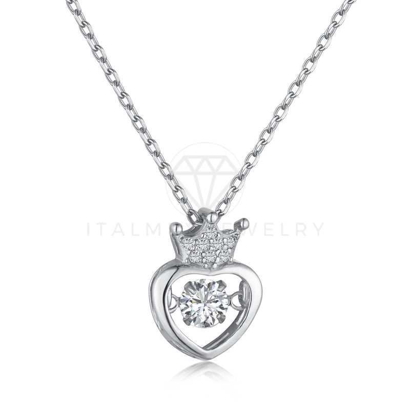 Collar de Lujo - 104126 - Estilo Corazón Corona CZ Clara Plata Fina .925