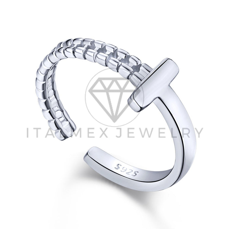 Anillo de Dama - 103608 - Anillo Ajustable Cruz Lisa Plata .925