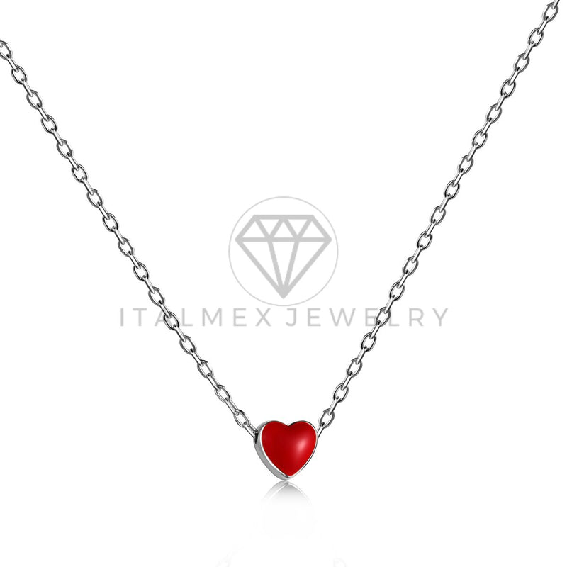 Collar de Lujo - 103633 - Estilo Corazón Rojo 8mm Plata Fina .925
