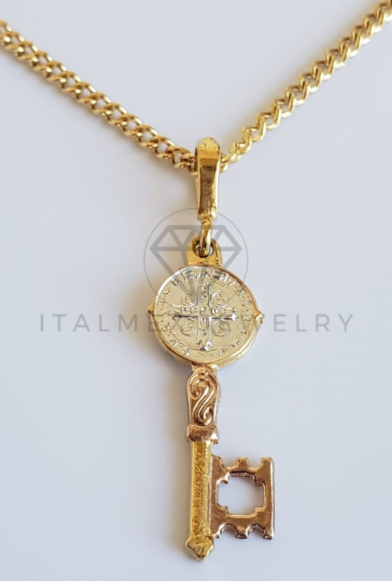 Dije Religioso - 100372 - Llave de San Benito Doble Cara Tamaño Mini Oro Laminado 18K