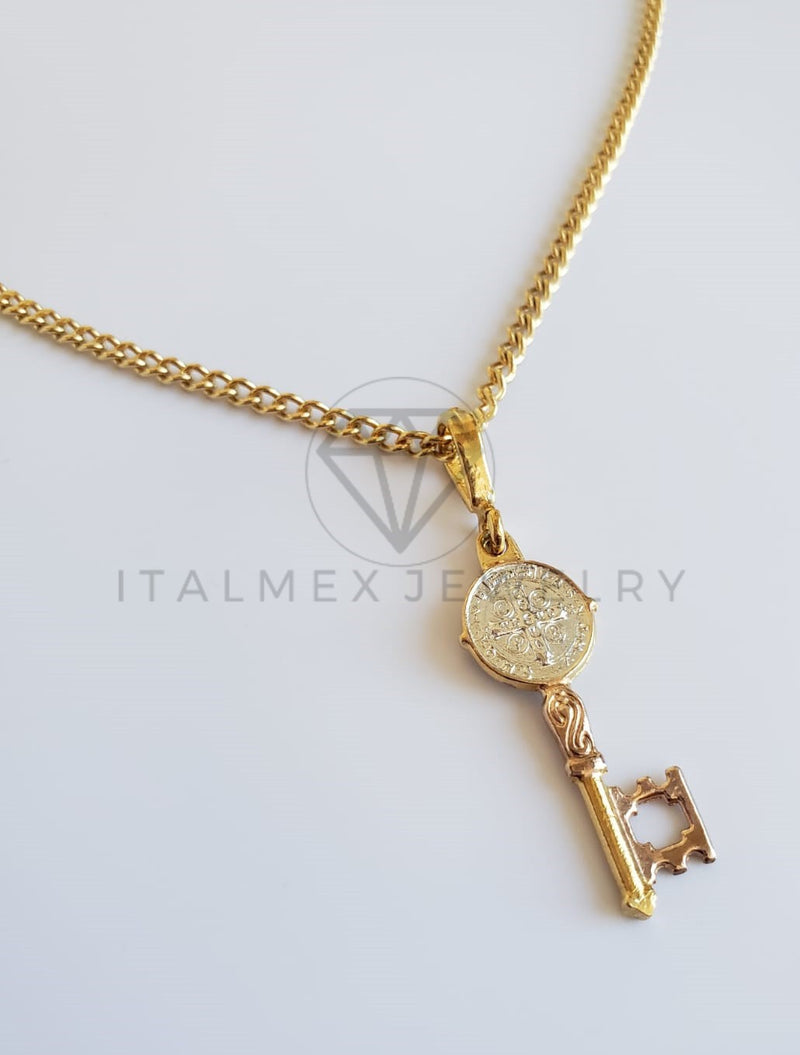 Dije Religioso - 100372 - Llave de San Benito Doble Cara Tamaño Mini Oro Laminado 18K