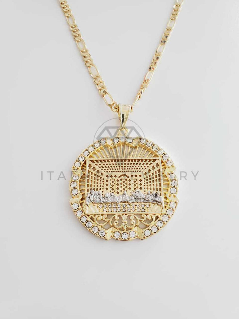 Dije Religioso - 102349 - Medalla Ultima Cena CZ Tamaño Extra Grande Oro Laminado 18K
