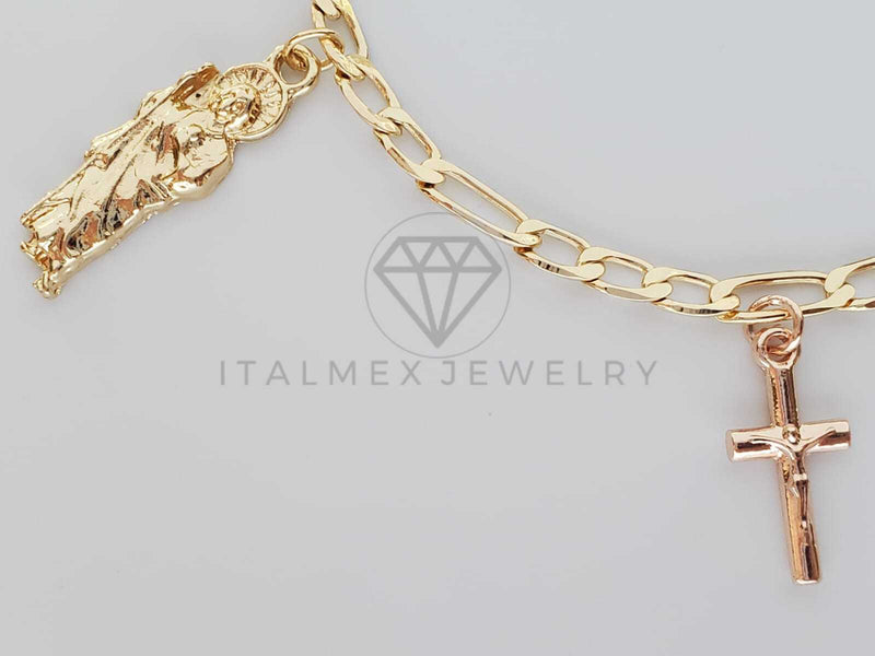 Tobillera Ajustable - 100134 - Diseño de Cristo y San Judas Oro Laminado 18K