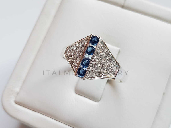 Anillo de Dama - 101538 - Anillo de Lujo Placa CZ Azul Plata .925