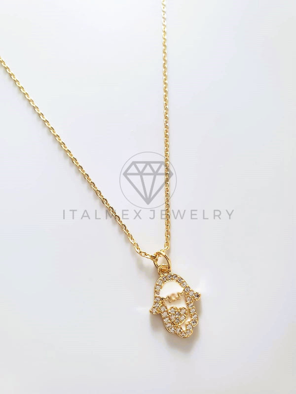 Collar Elegante - 103757 - Collar Mano Hamsa CZ Clara Oro Laminado 18K