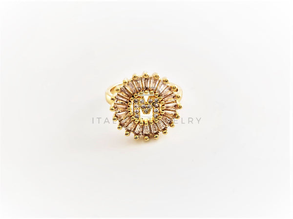 Anillo de Lujo - 102606 - Diseño Inicial "M" con CZ Clara Oro Laminado 18K