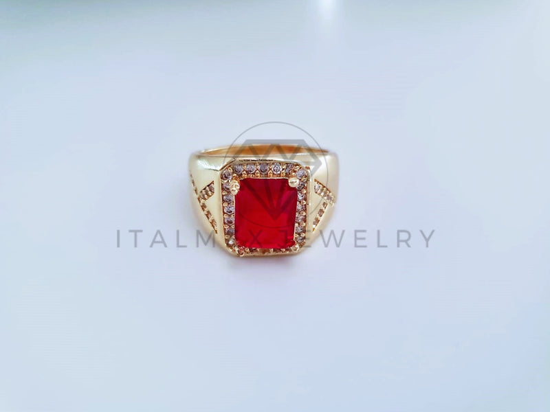Anillo Caballero de Lujo - 103922 - Diseño Cuadrado CZ Roja Oro Laminado 18K