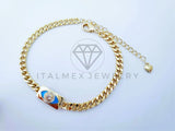Pulsera Elegante - 103601 - Pulsera Placa Ojo Turco Azul Cielo con Circonia Oro Laminado 18K