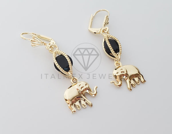 Arete Elegante - 100752 - Diseño de Elefante con CZ Negra Oro Laminado 18K