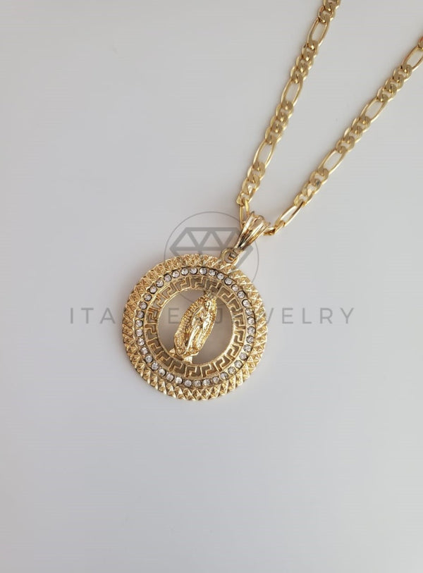 Dije Religioso - 102262 - Medalla Virgen CZ Clara Tamaño Grande Oro Laminado 18K