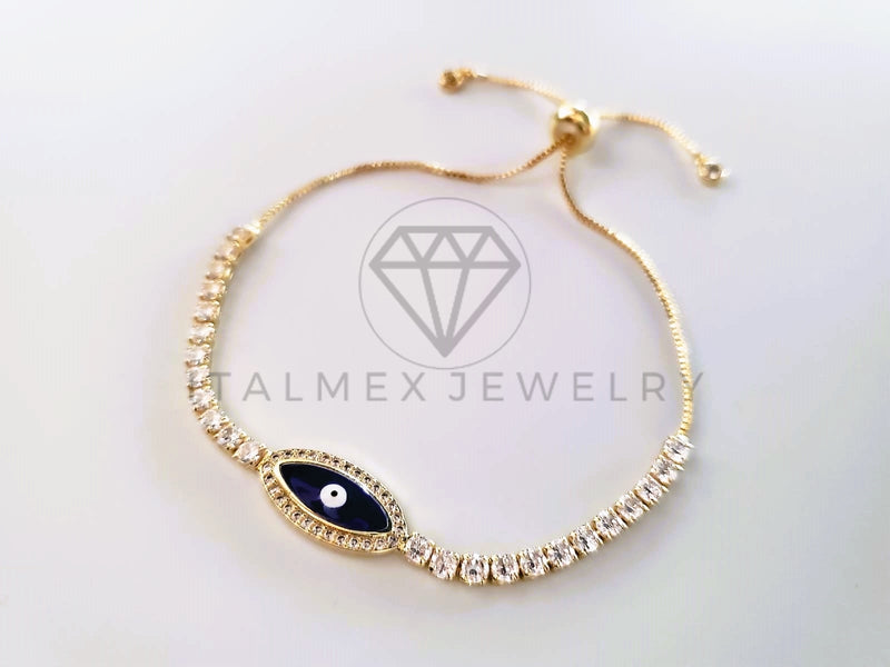 Pulsera de Lujo - 103718 - Diseño Ajustable Ojo Turco CZ Clara Oro Laminado 18K