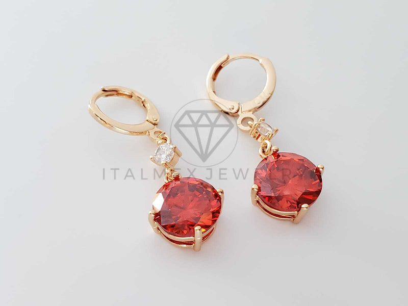 Arete de Lujo - 100777 - Diseño de CZ Redonda Roja Oro Laminado 18K