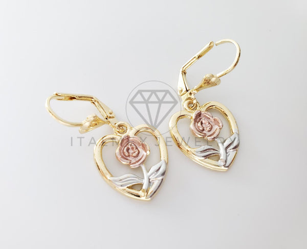Arete Elegante - 100748 - Diseño de Corazón con Rosa Oro Laminado 18K