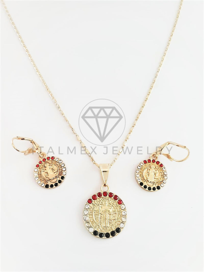 Juego de Lujo - 102937 - Diseño de Moneda San Benito CZ Tricolor Oro Laminado 18K
