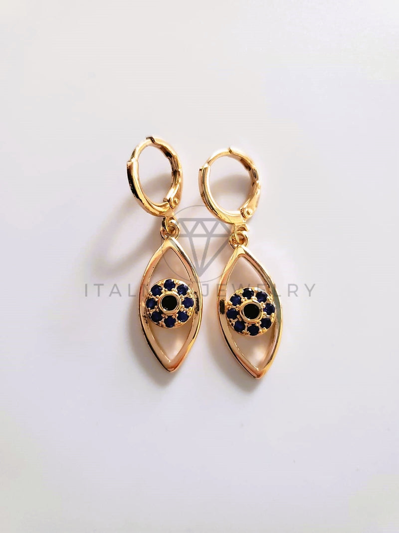 Arete de Lujo - 103665 - Diseño Ojo Turco CZ Azul Oro Laminado 18K