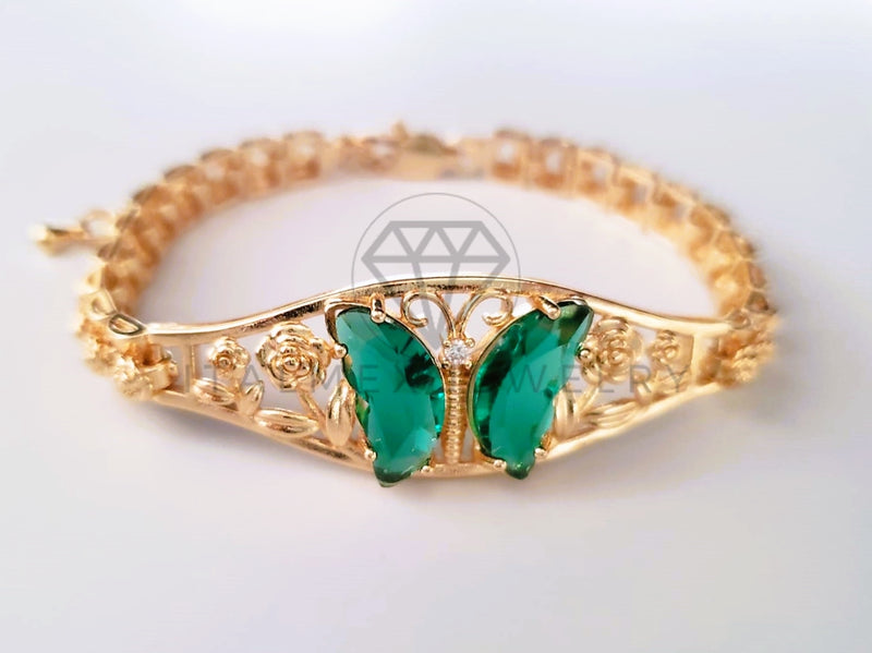 Pulsera de Lujo - 103705 - Diseño de Mariposa CZ Verde Oro Laminado 18K