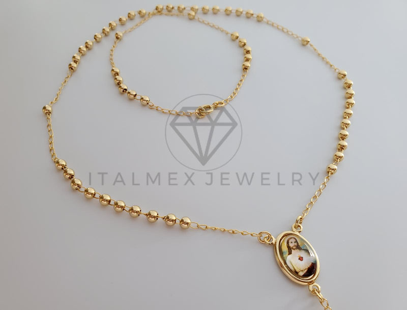 Rosario de Lujo - 102034 - Estilo Clásico con Medalla Sagrado Corazón Oro Laminado 18K