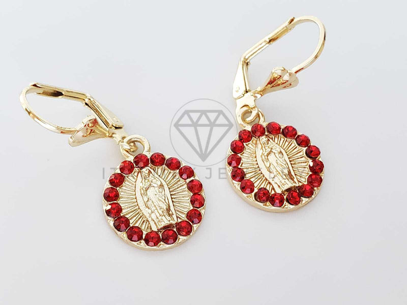 Arete Elegante - 100762 - Diseño de Virgen con CZ Roja Oro Laminado 18K