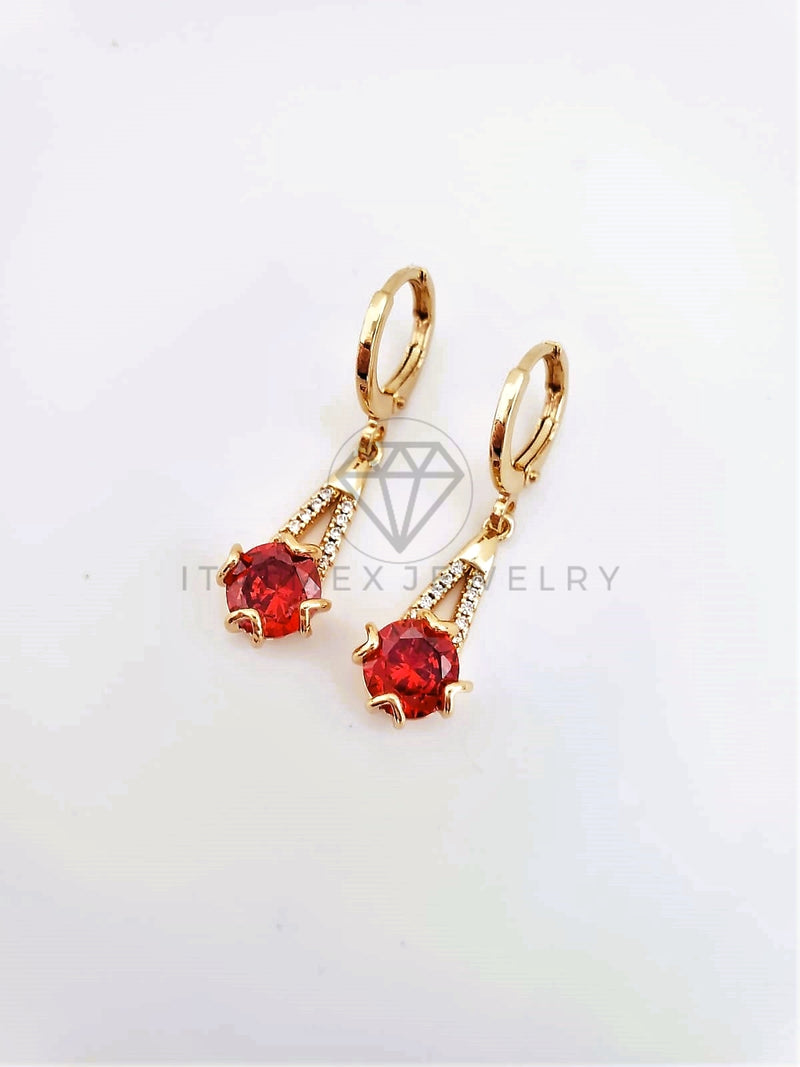 Arete de Lujo - 103536 - Diseño Clasico CZ Roja Oro Laminado 18K