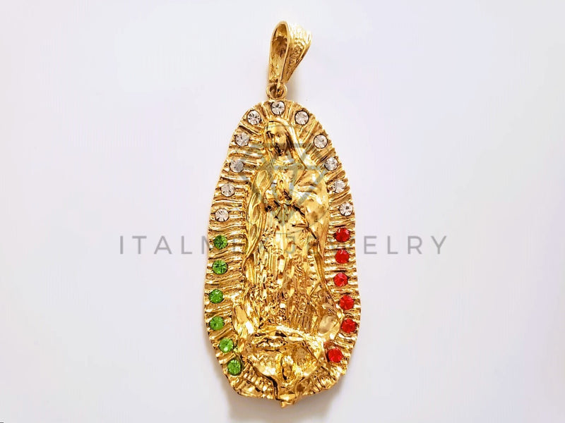 Dije Religioso - 104156 - Virgen de Guadalupe Circonia Tricolor Oro Laminado 18K