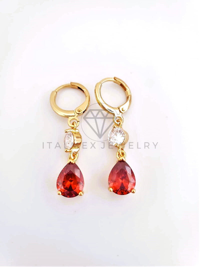 Arete de Lujo - 103527 - Diseño Gota CZ Tinta y Clara Oro Laminado 18K