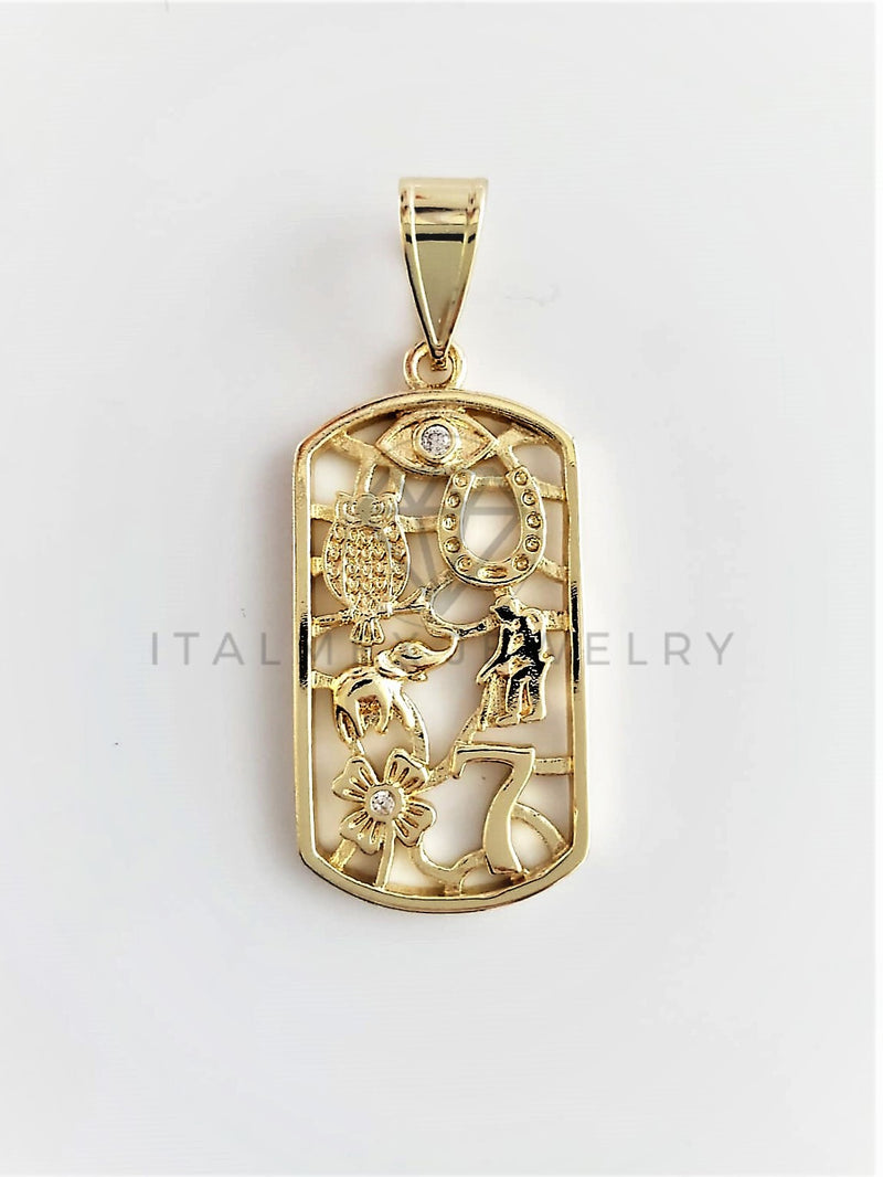 Dije Elegante - 102760 - Placa de las 7 Potencias Tamaño Chico Oro Laminado 18K