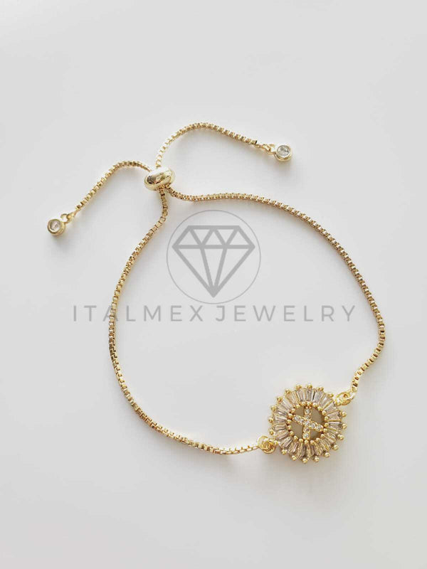Pulsera Ajustable - 102558 - Diseño de Inicial "X" CZ Clara Oro Laminado 18K