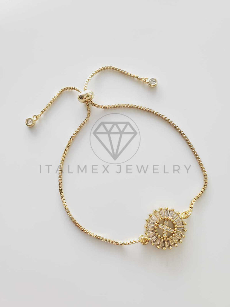 Pulsera Ajustable - 102558 - Diseño de Inicial "X" CZ Clara Oro Laminado 18K