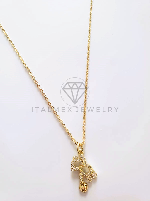 Collar Elegante - 103754 - Collar Oso y Corazón CZ Clara Oro Laminado 18K