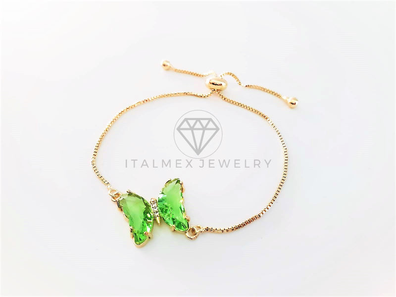 Pulsera de Lujo - 103197 - Diseño Ajustable con Mariposa CZ Verde Vivo Oro Laminado 18K