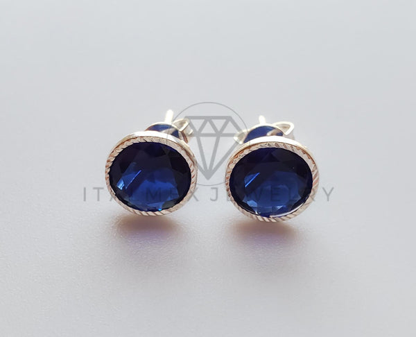 Broquel de Lujo - 101733 - Bisel Redondo CZ Azul 8mm Plata .925