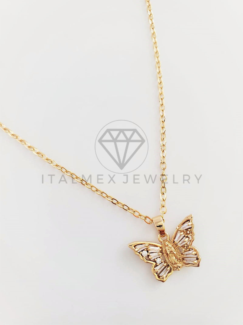 Dije de Lujo - 102754 - Dije Mariposa Virgen de Guadalupe CZ Clara Tamaño Mini Oro Laminado 18K