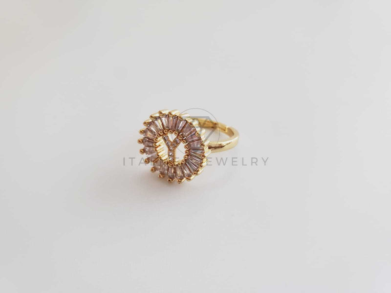 Anillo de Lujo - 102569 - Diseño Inicial "Y" con CZ Clara Oro Laminado 18K