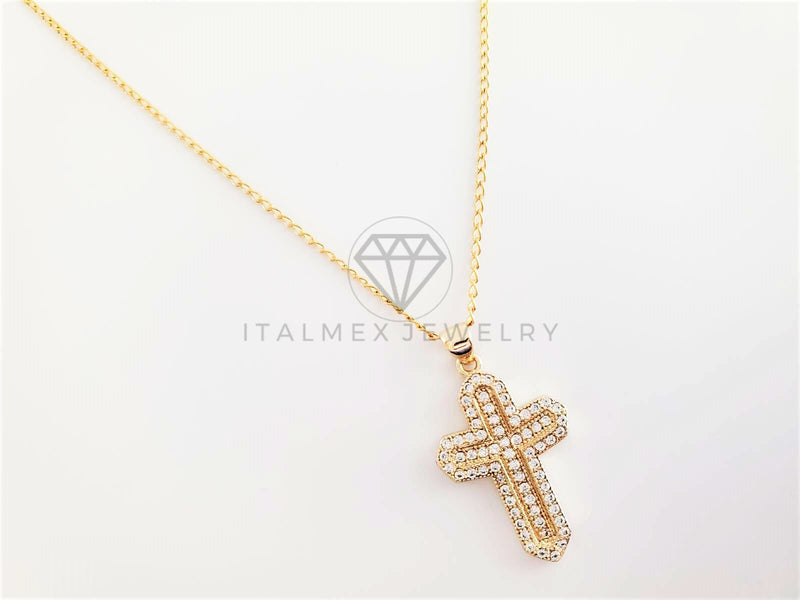 Dije Elegante - 103295 - Dije Cruz Micropave CZ Clara Tamaño Chico Oro Laminado 18K