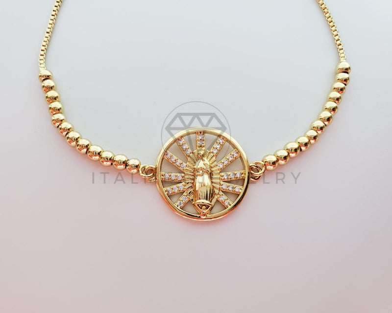 Pulsera Ajustable - 101306 - Diseño de Virgen de Guadalupe con CZ Oro Laminado 18K
