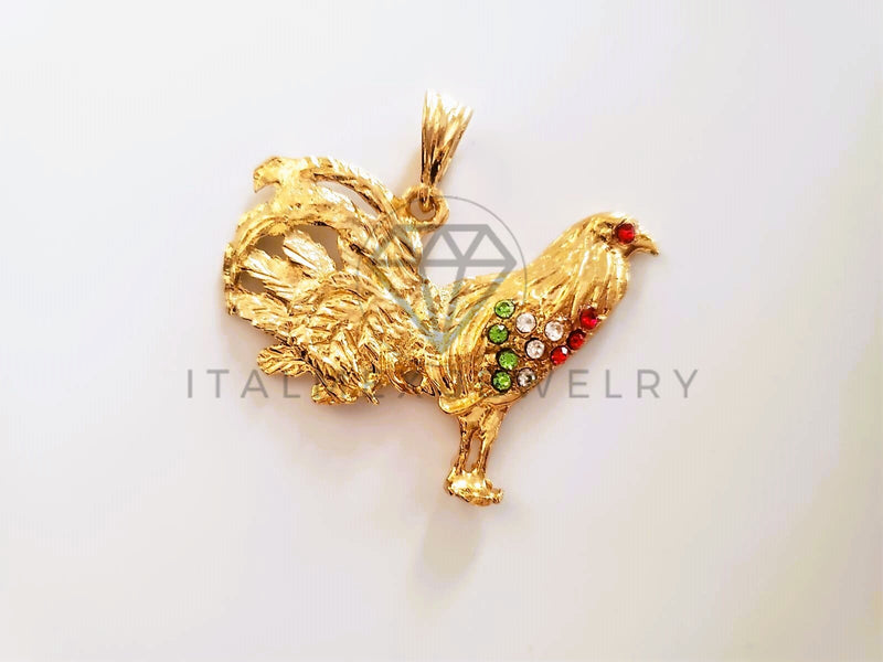 Dije Elegante - 104144 - Dije de Gallo Diamantado Circonia Tricolor Oro Laminado 18K