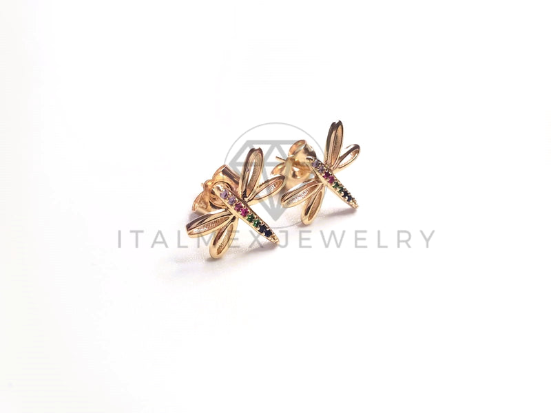 Broquel de Lujo - 103671 - Diseño de Libelula CZ Colores Oro Laminado 18K