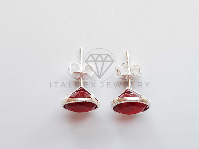 Broquel de Lujo - 101730 - Bisel Redondo CZ Roja 8mm Plata .925