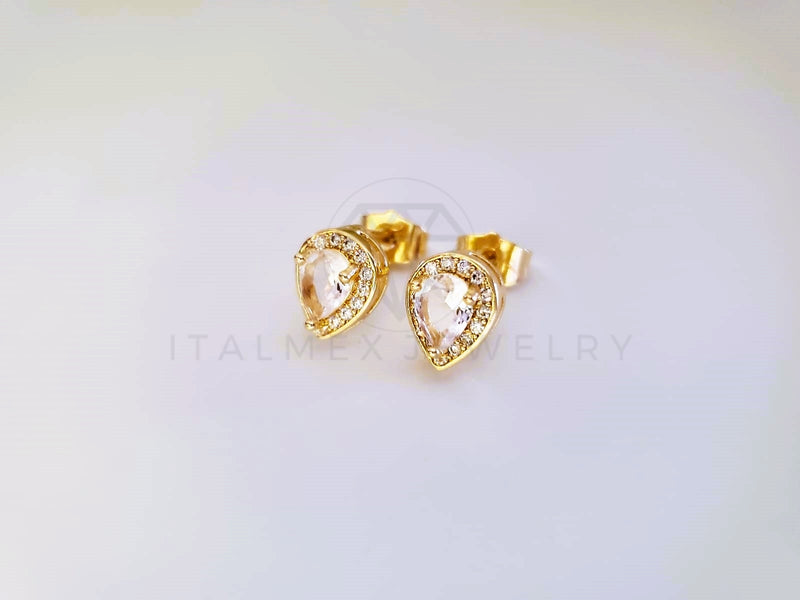Broquel de Lujo - 104053 - Diseño Gota CZ Clara Oro Laminado 18K